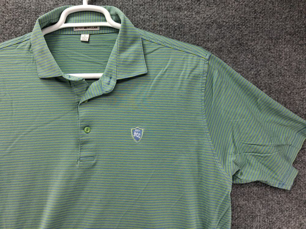 Peter Millar Polo Shirt Mens Large Short Sleeve Green Striped